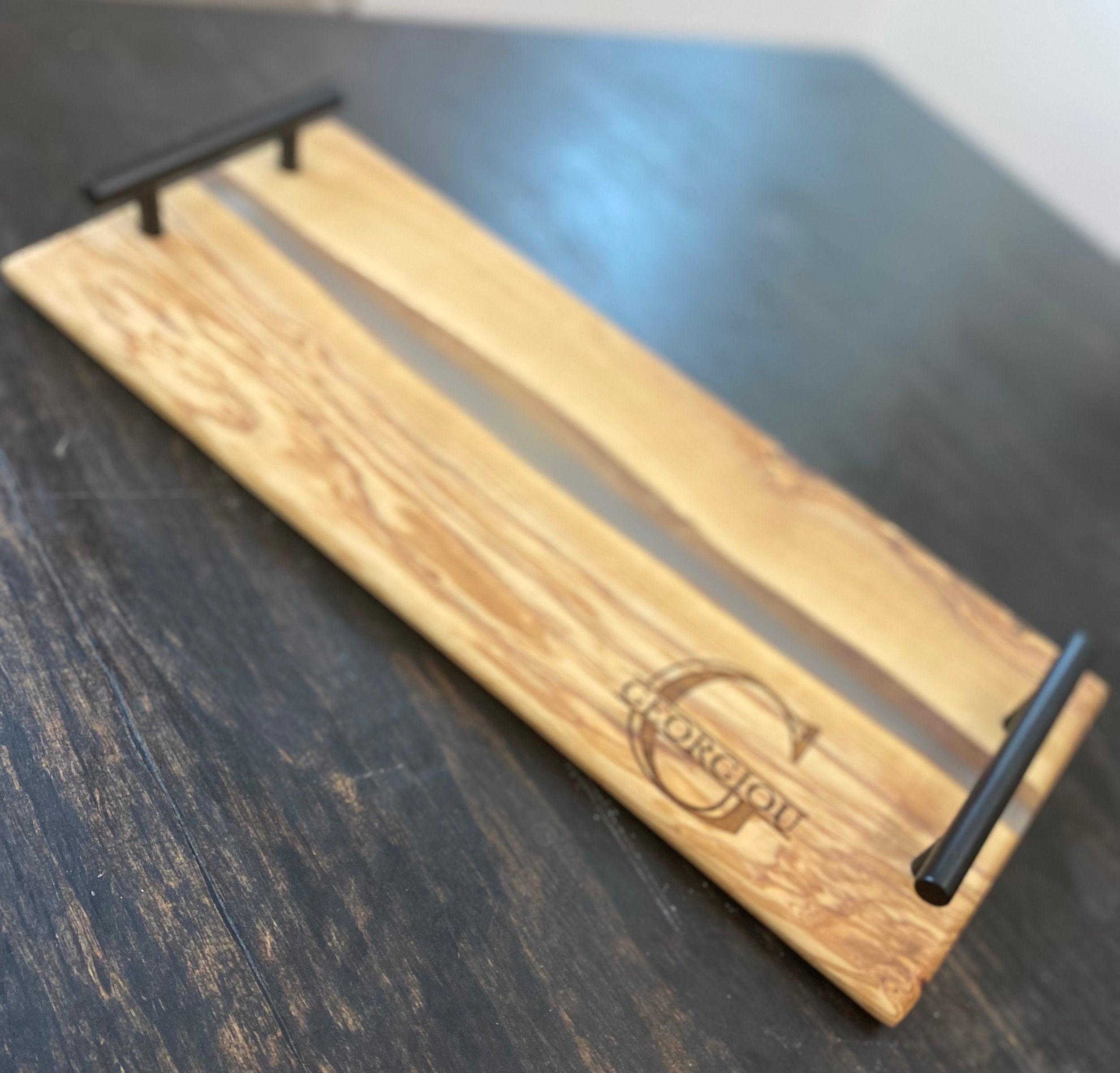 Rectangular Olive Wood Cutting Board with clear epoxy resin