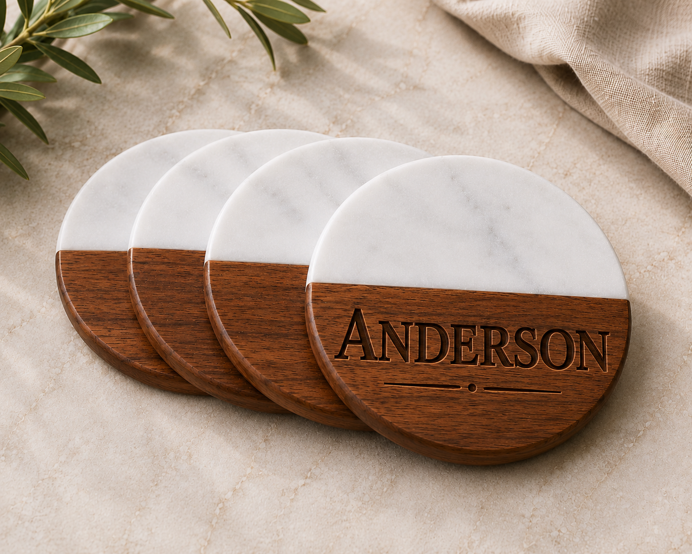 Round Acacia Marble Coaster Set (VIP)