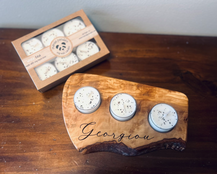Olive wood tea light candle holder set (VIP)